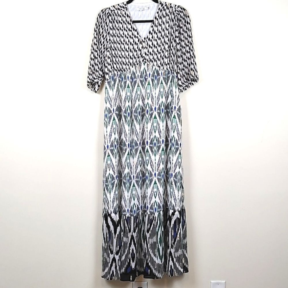 Chico's 40th Anniversary Ikat Clip Dot Maxi Dress Size 4